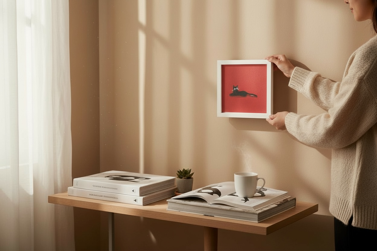 Black Cat on Red | Fine Art Poster