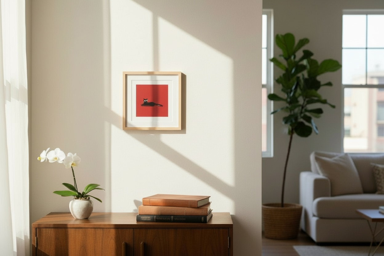 Black Cat on Red | Fine Art Poster